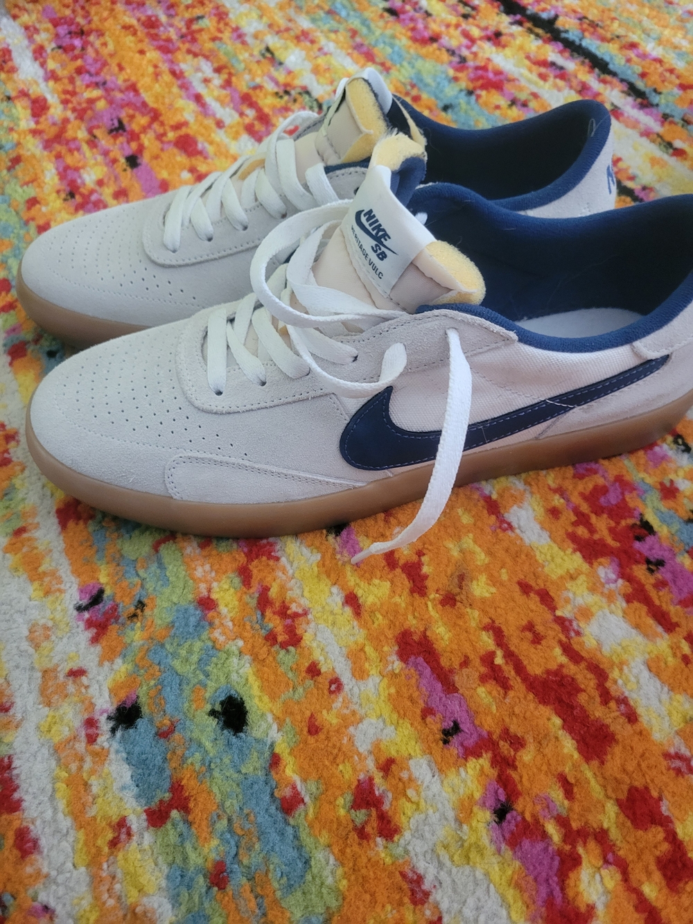 Kids Suede Skate Shoes - White with Navy & Gum